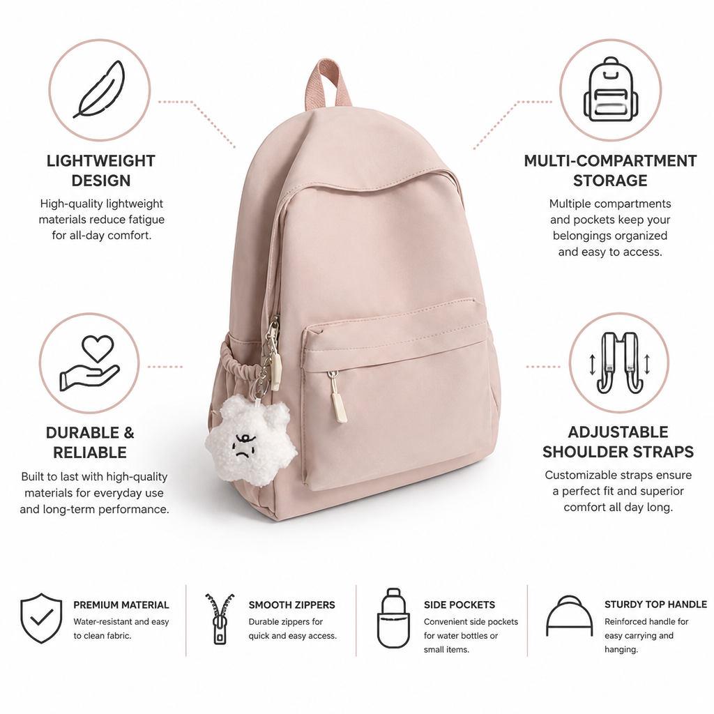 Lightweight Multi-Compartment School Backpack