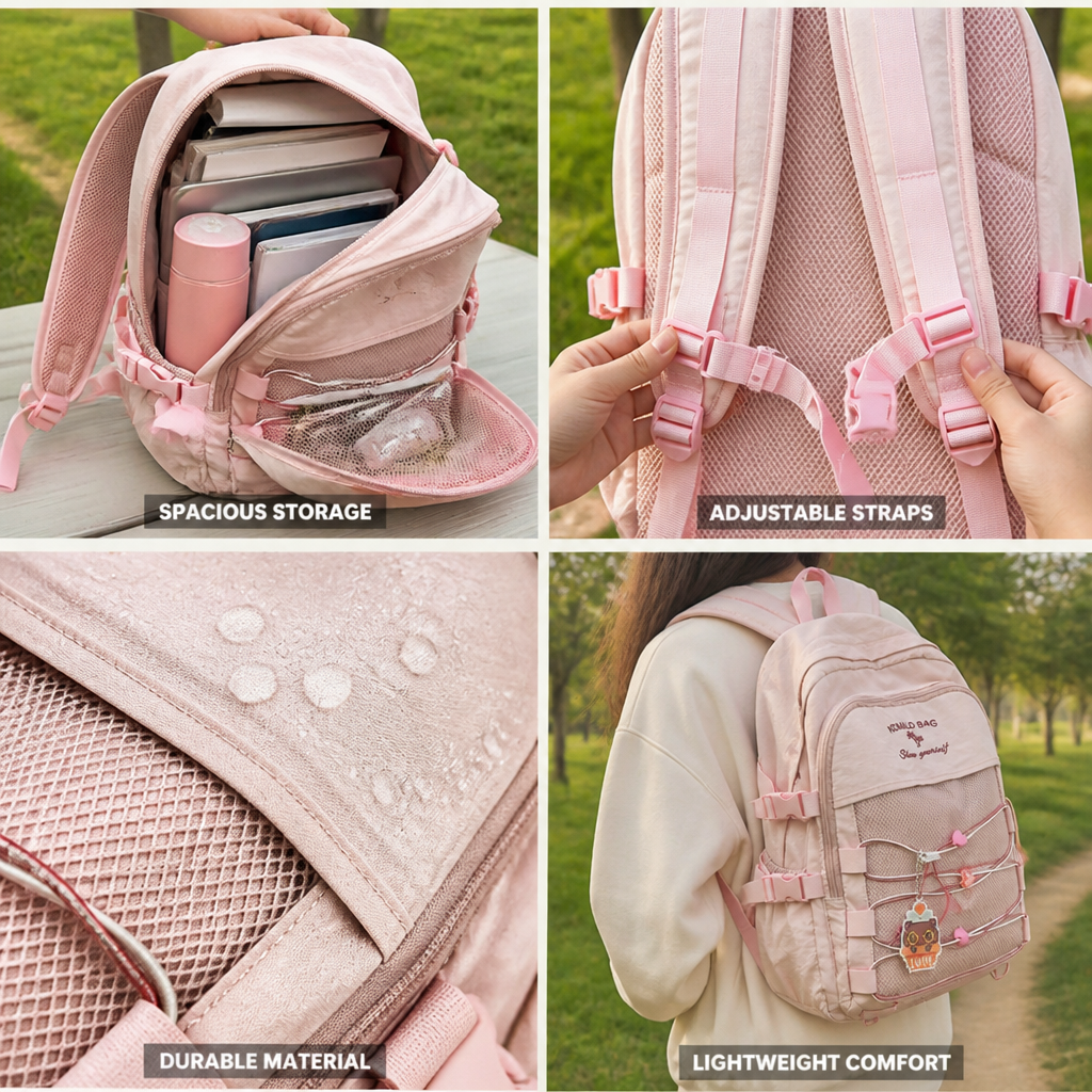 Lightweight Multi-Compartment School Backpack (Adjustable Padded Straps)