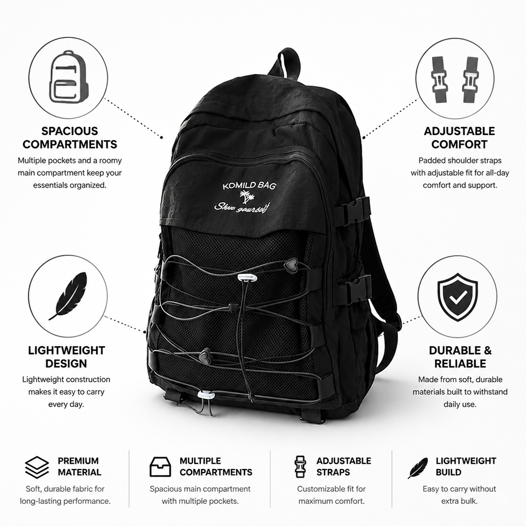 Lightweight Multi-Compartment School Backpack (Adjustable Padded Straps)