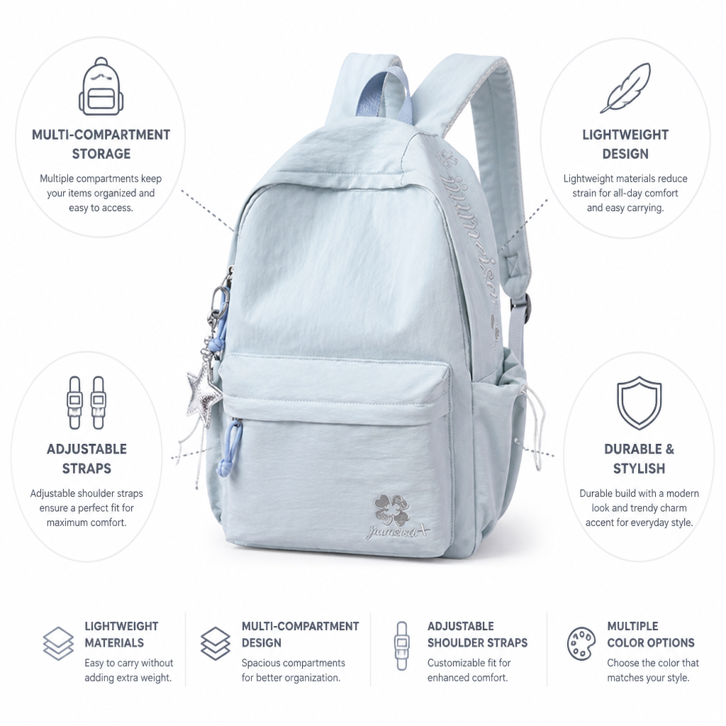 Lightweight Multi-Compartment School Backpack (Adjustable Straps)
