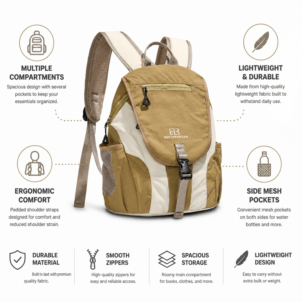 Lightweight Multi-Pocket Backpack (Ergonomic Padded Straps)