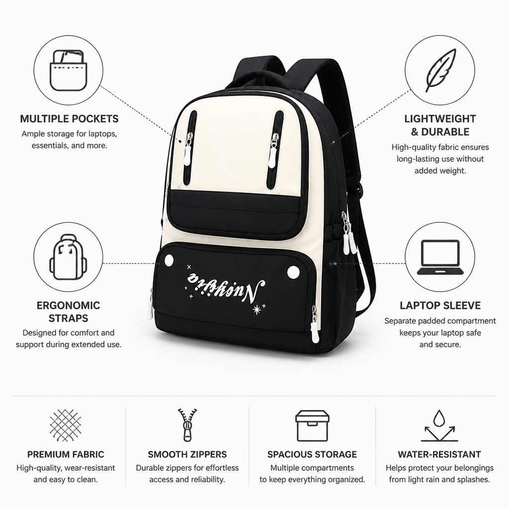 Lightweight Multi-Pocket School Backpack (Laptop Sleeve)