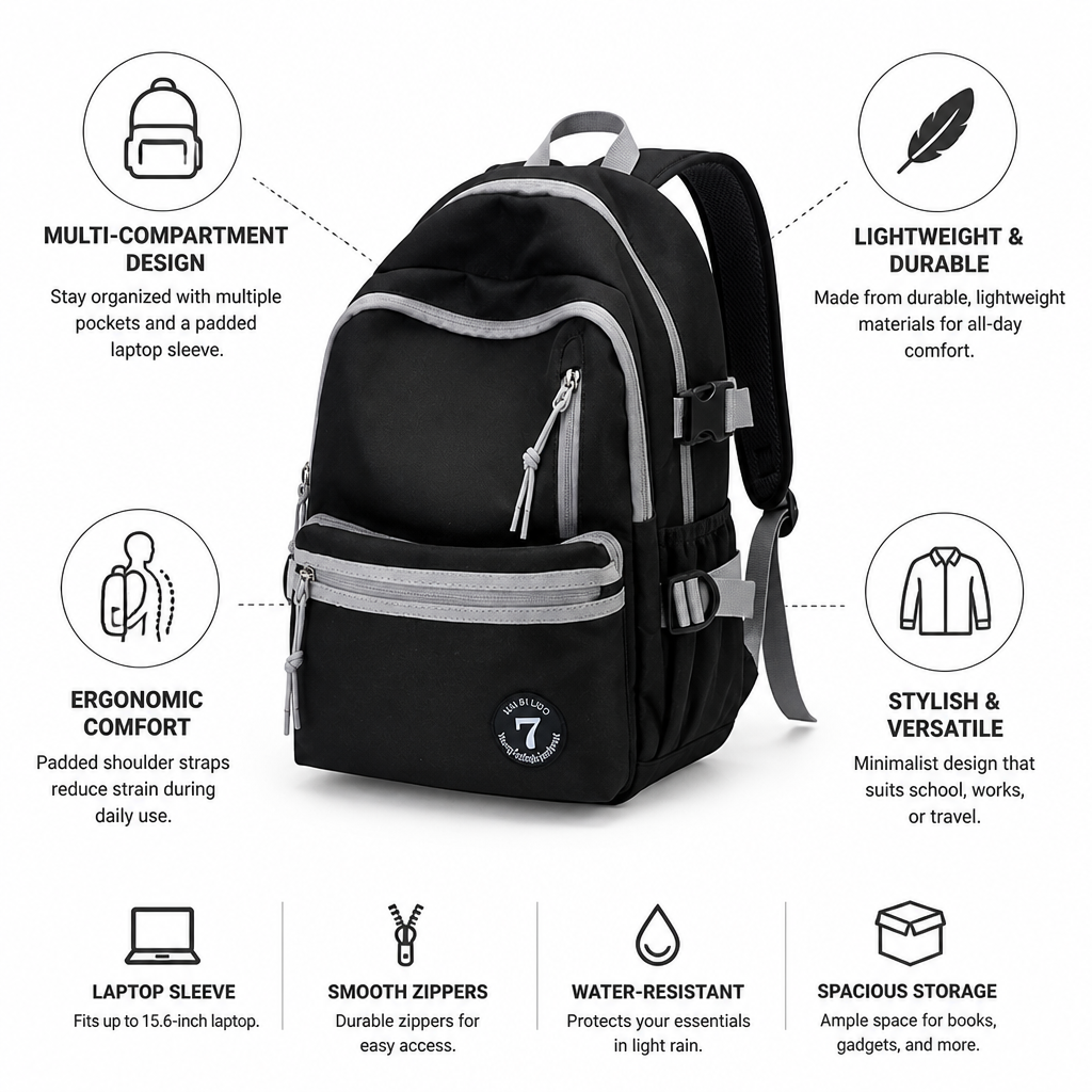 Lightweight Padded Laptop & Multi-Compartment Backpack