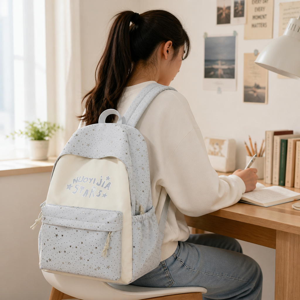 Lightweight Padded-Shoulder Star-Pattern School Backpack