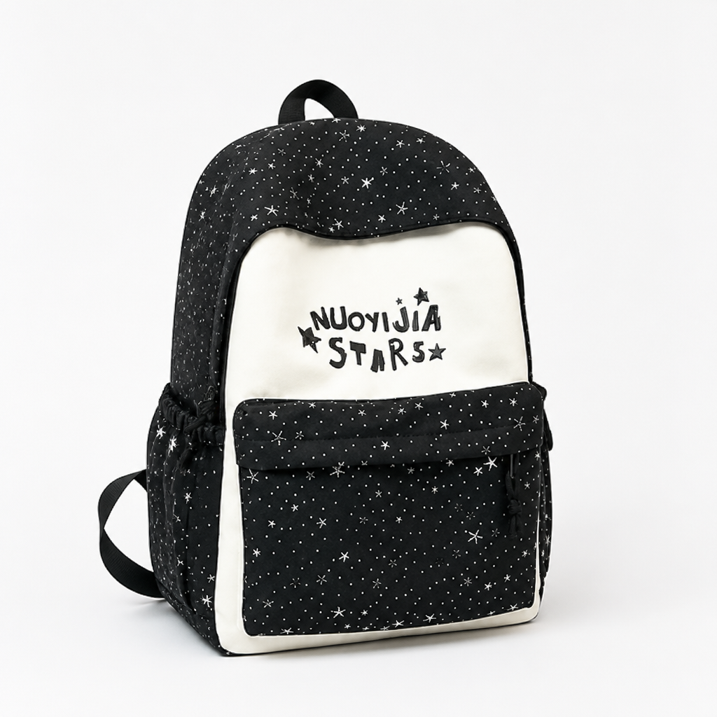 Lightweight Padded-Shoulder Star-Pattern School Backpack