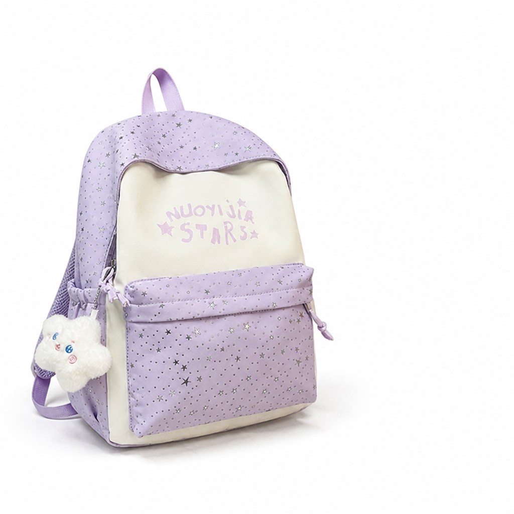 Lightweight Padded-Shoulder Star-Pattern School Backpack