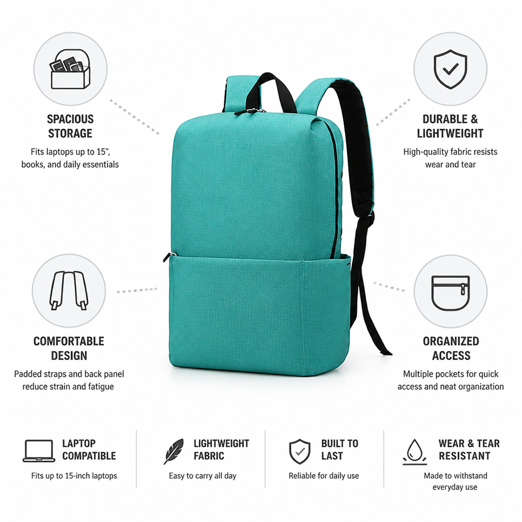Lightweight Padded Strap Laptop Backpack (Fits 15-Inch Laptop)