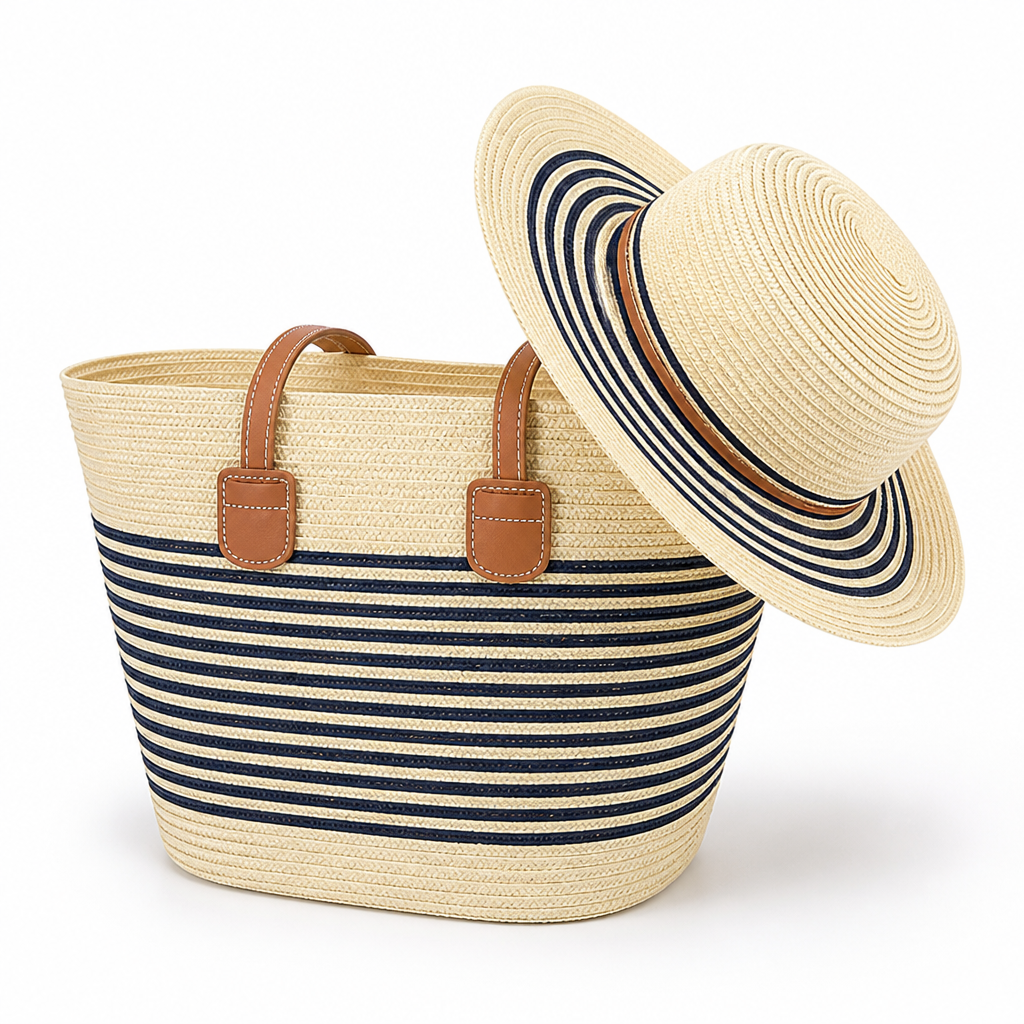 Lightweight Raffia UV-Protective Beach Bag & Sun Hat Set