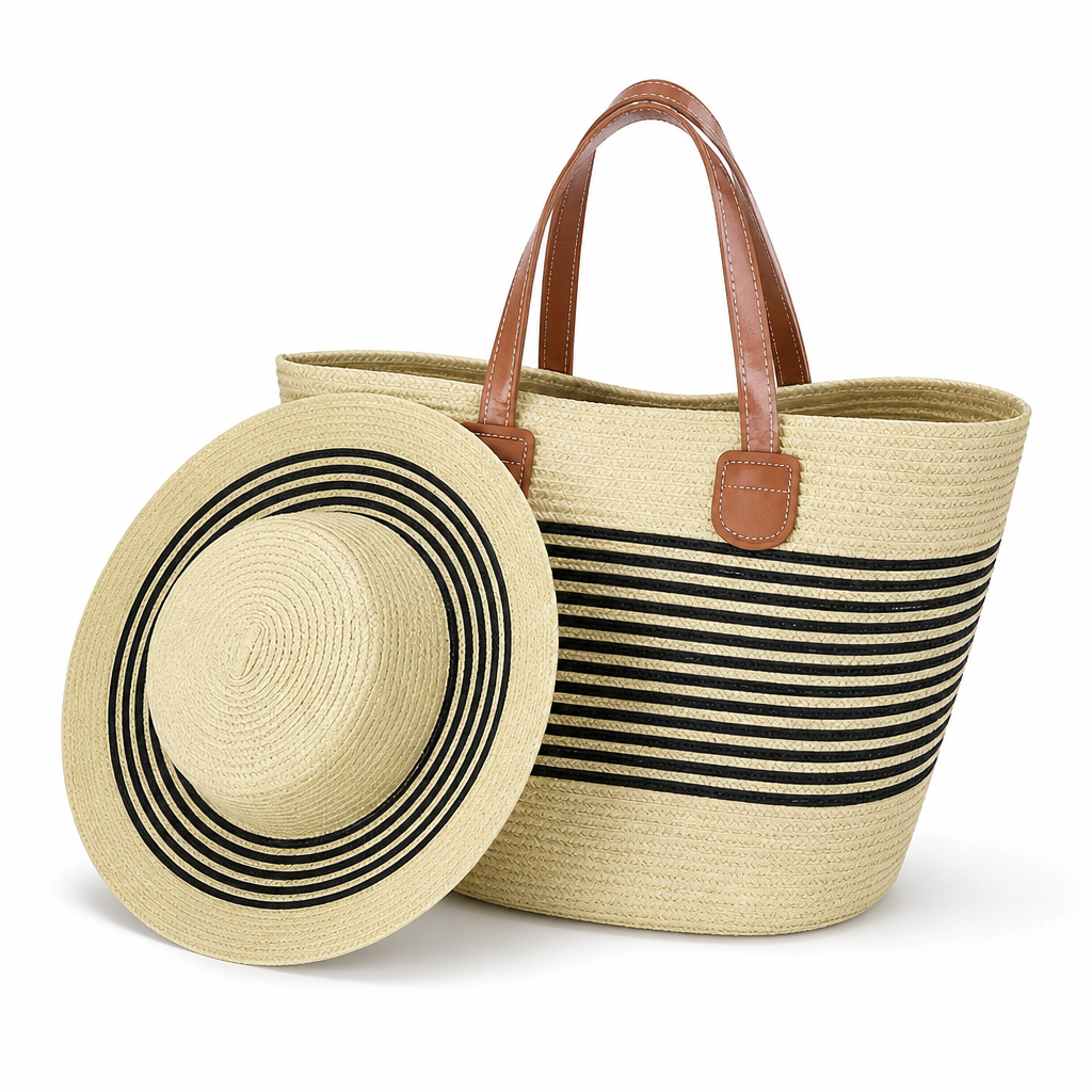 Lightweight Raffia UV-Protective Beach Bag & Sun Hat Set