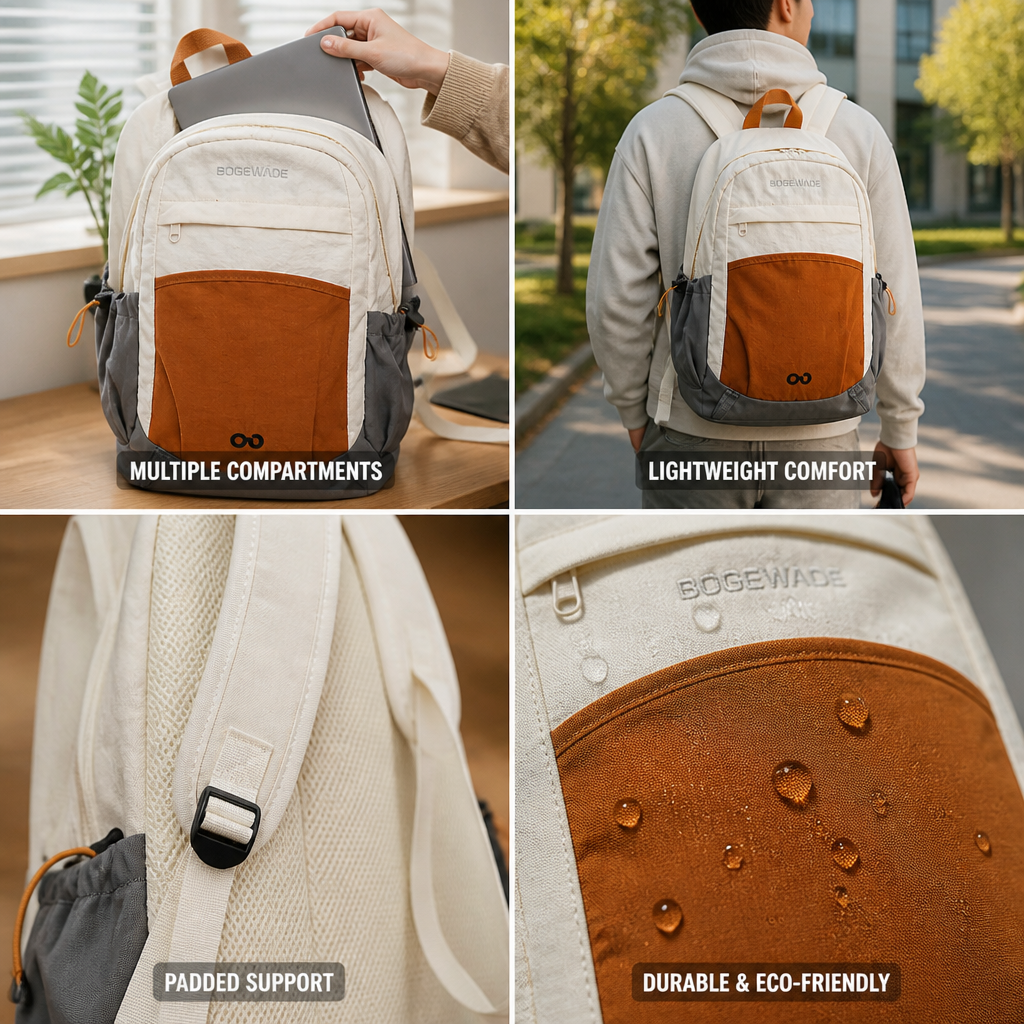 Lightweight Recycled Fabric Multi-Compartment School Backpack (Padded Laptop Sleeve)