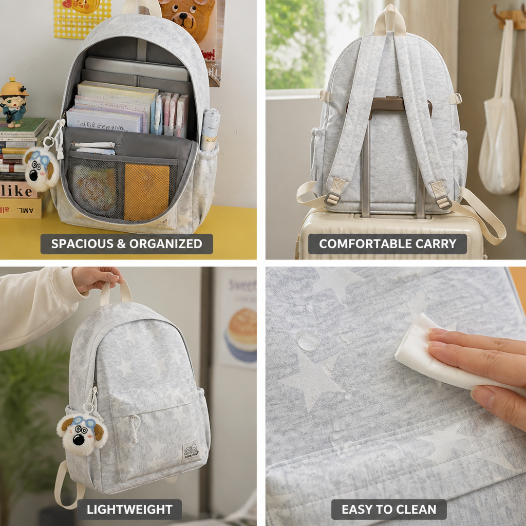 Lightweight Star-Print School Backpack (Multiple Pockets)