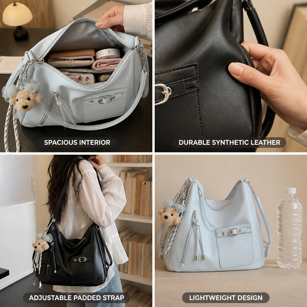 Lightweight Synthetic Leather Sling Bag (Adjustable Padded Strap)