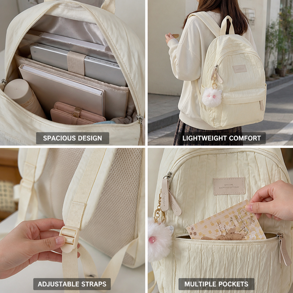 Lightweight Textured Multiple-Pocket School Backpack