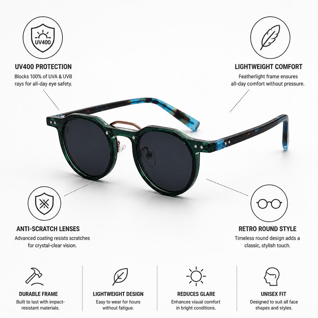 Lightweight UV400 & Anti-Scratch Round Sunglasses