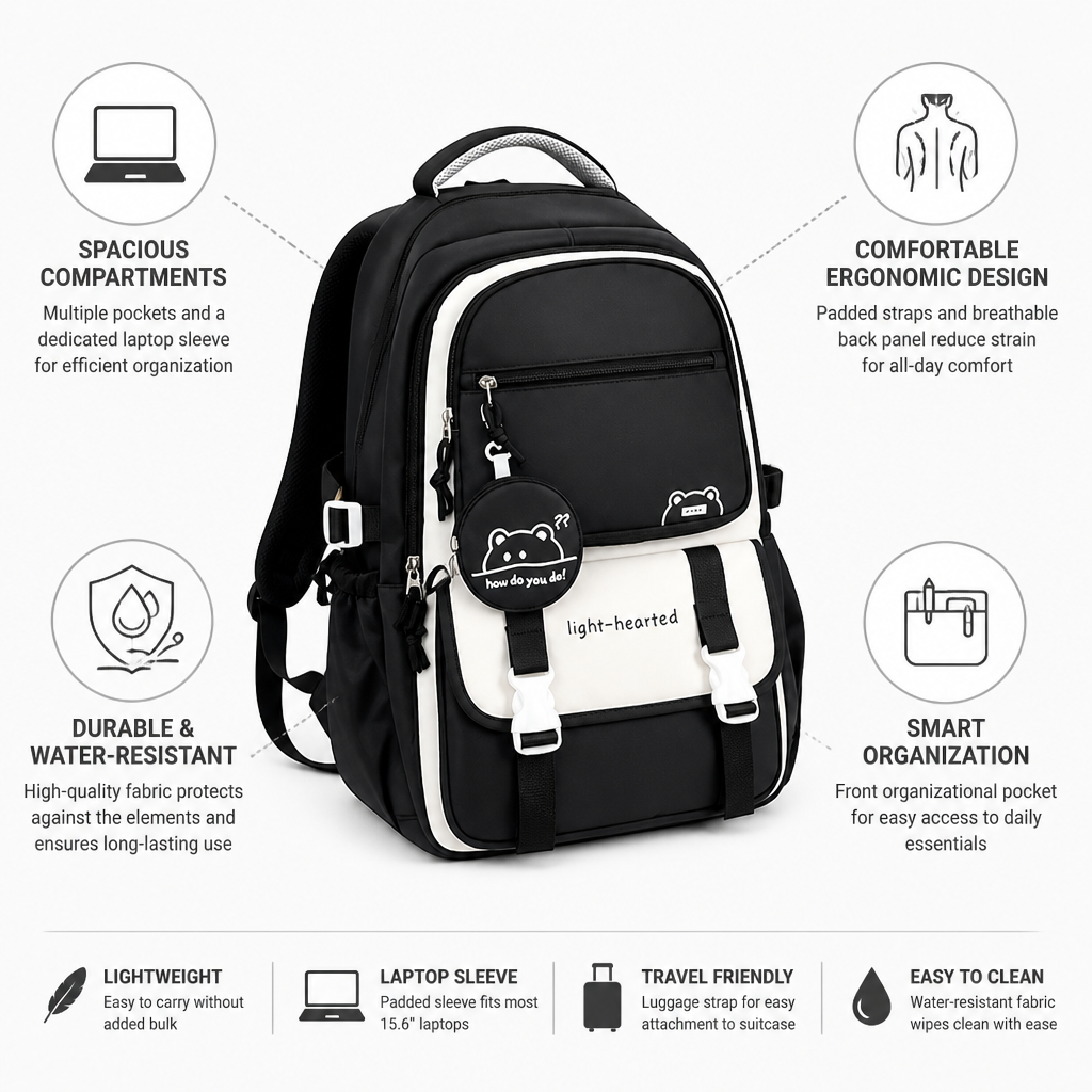 Lightweight Water-Resistant Ergonomic Backpack (Laptop Sleeve)
