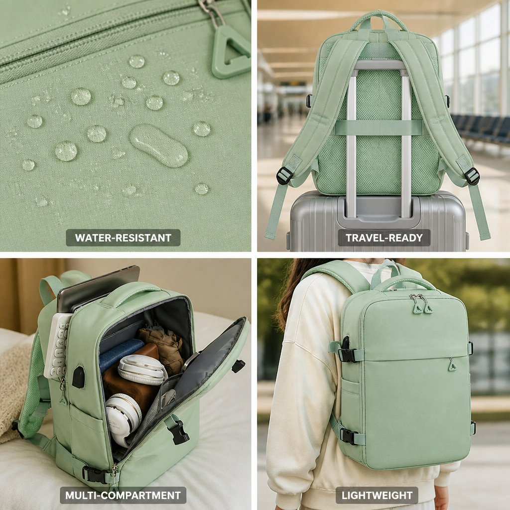 Lightweight Water-Resistant Multi-Compartment Travel Backpack
