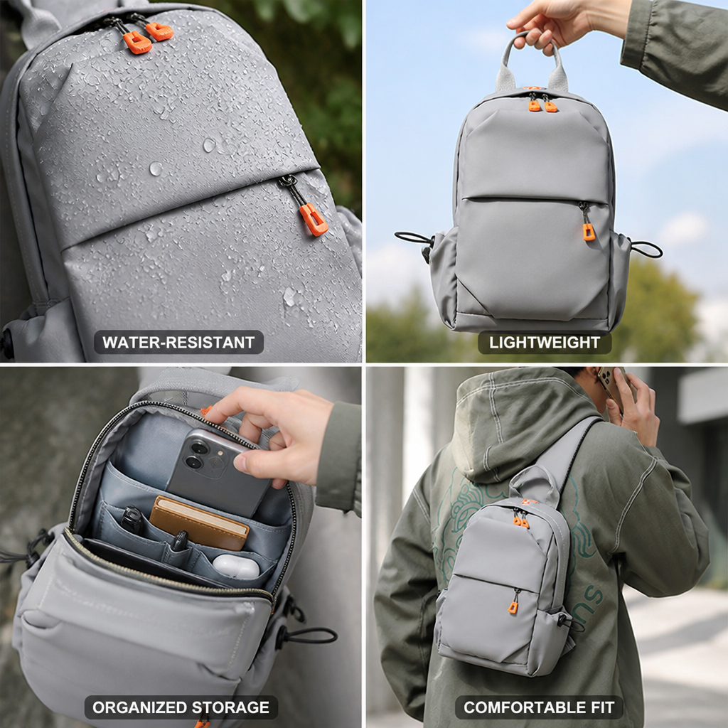 Lightweight Water-Resistant Sling Backpack
