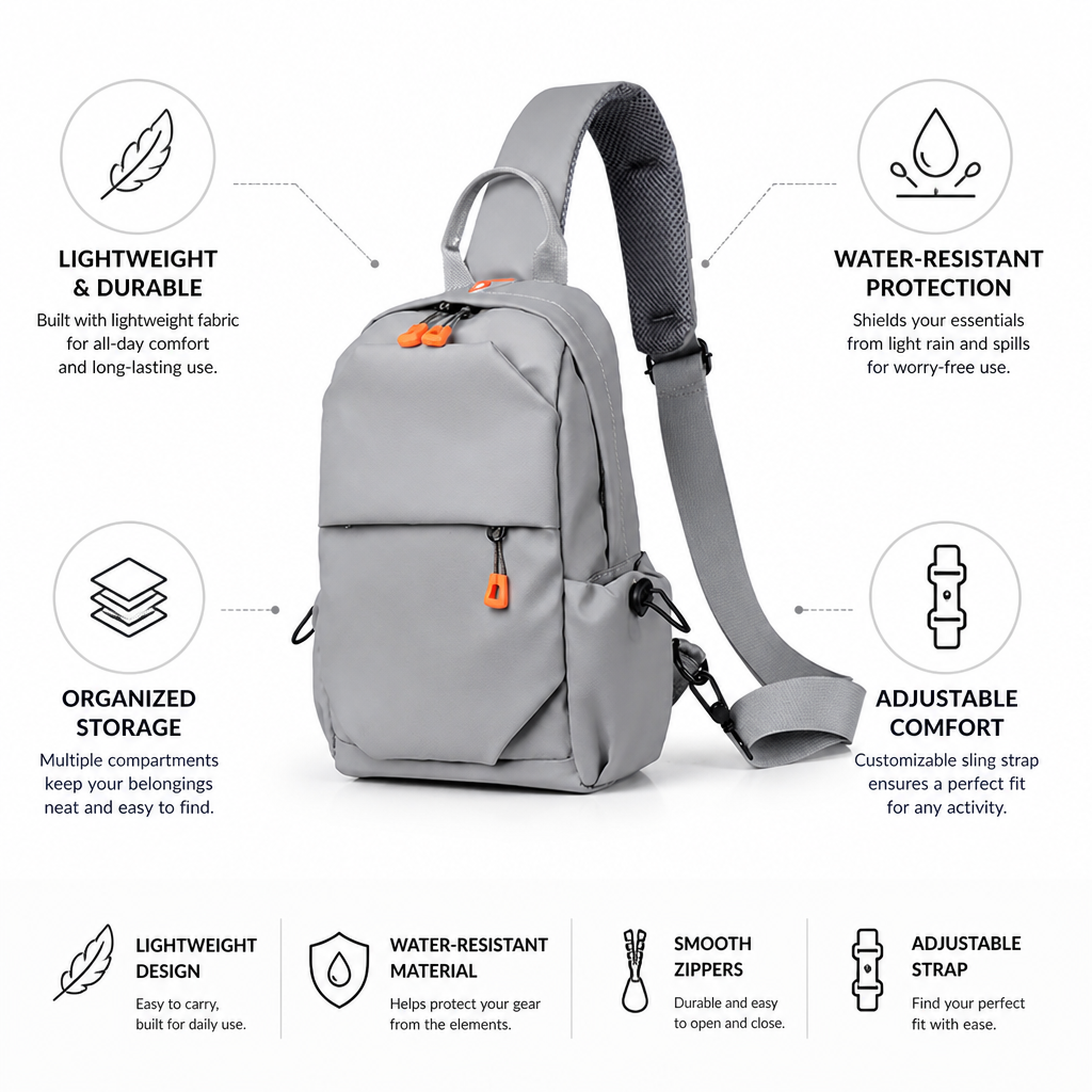 Lightweight Water-Resistant Sling Backpack
