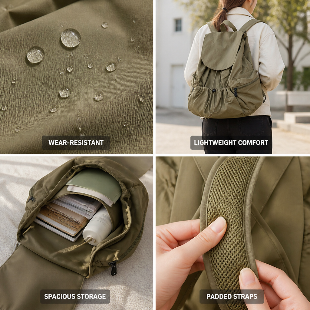 Lightweight Wear-Resistant Backpack (Padded Straps & Multiple Pockets)