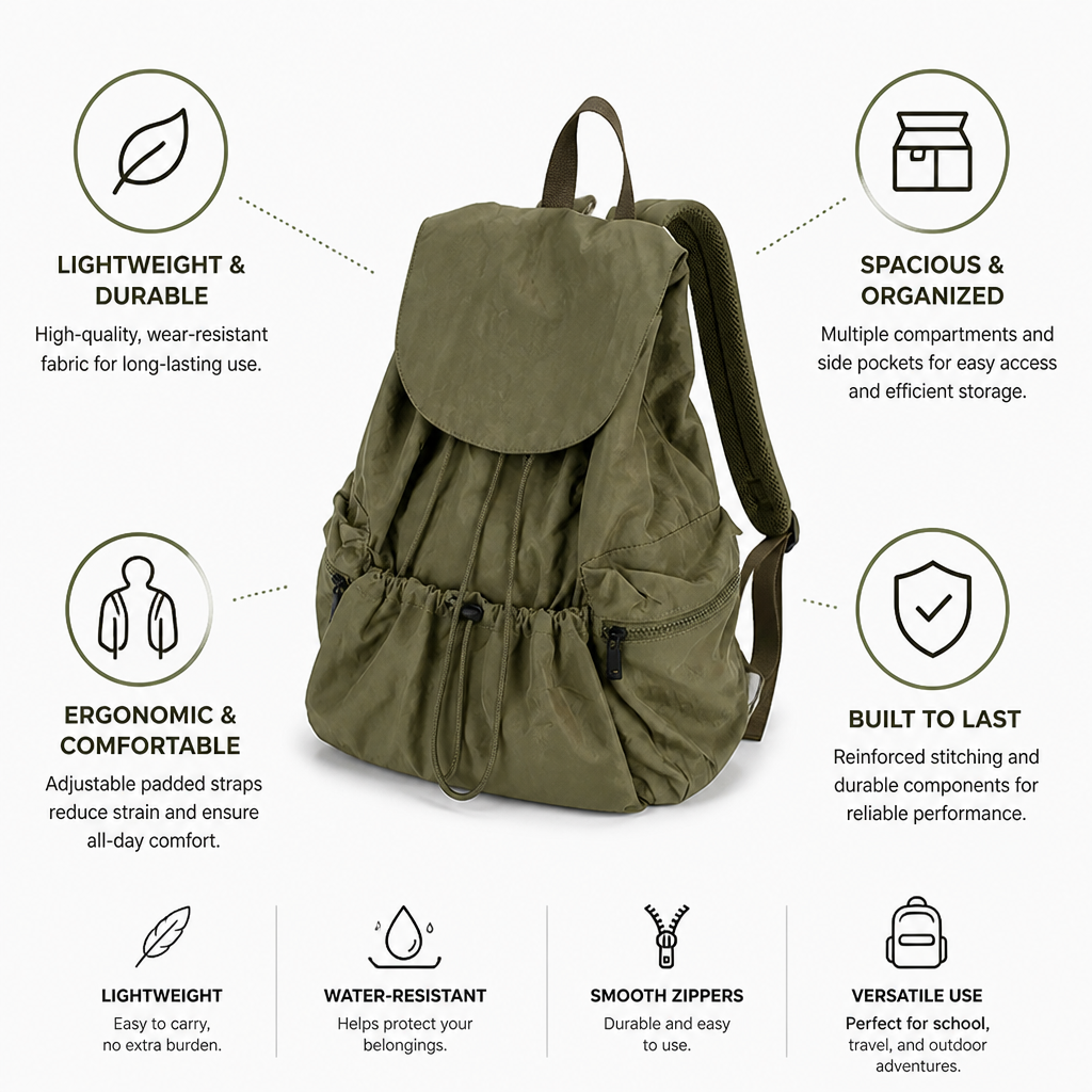 Lightweight Wear-Resistant Backpack (Padded Straps & Multiple Pockets)