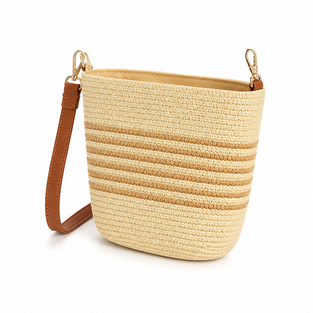 Lightweight Woven Crossbody Bag (Leather Strap)