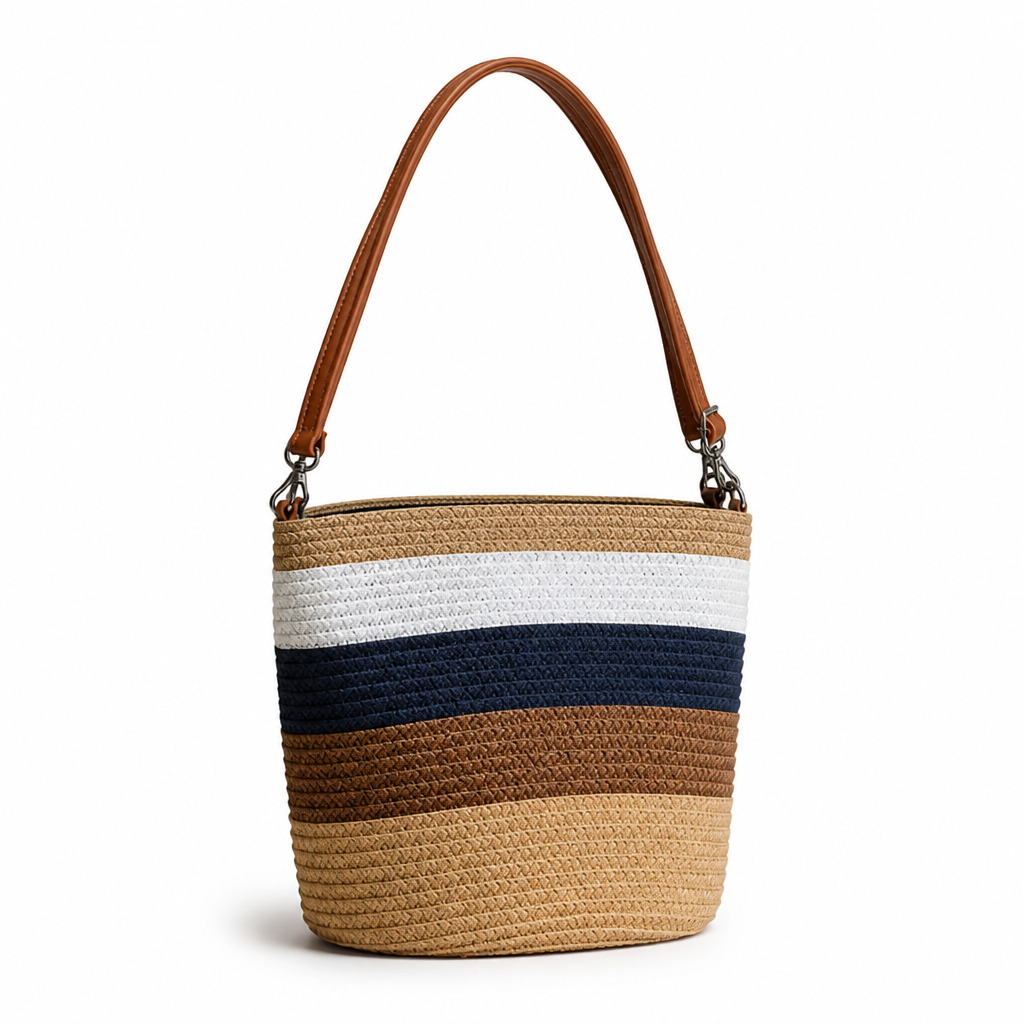 Lightweight Woven Crossbody Bag (Leather Strap)