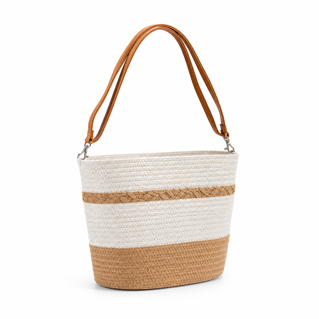 Lightweight Woven Crossbody Bag (Leather Strap)