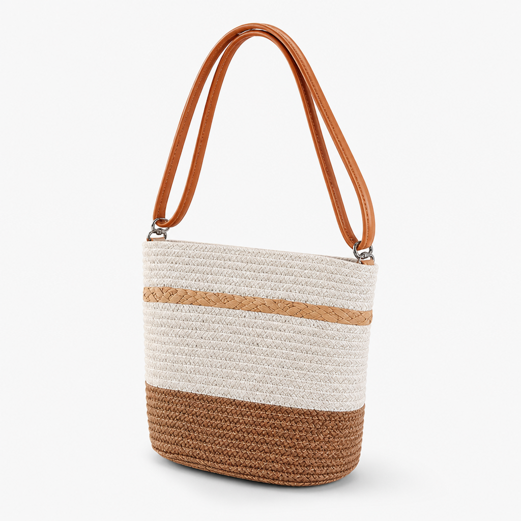 Lightweight Woven Crossbody Bag (Leather Strap)