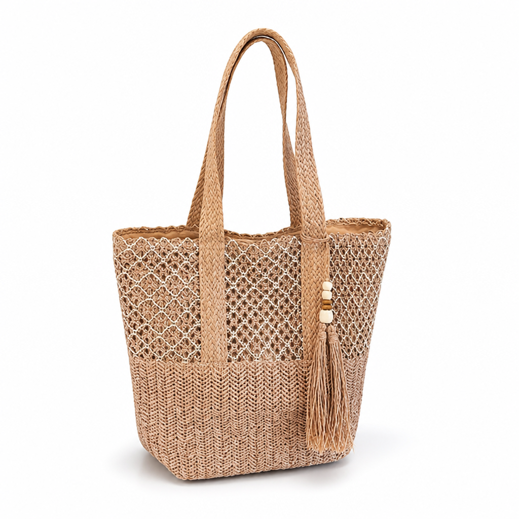 Lightweight Woven Straw Zip-Top Beach Tote