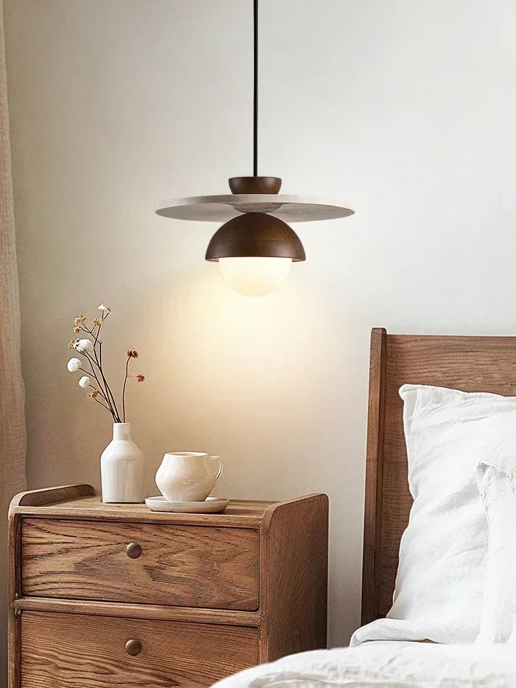 Linear Chandelier Integrated LED Band Walnut & Stone