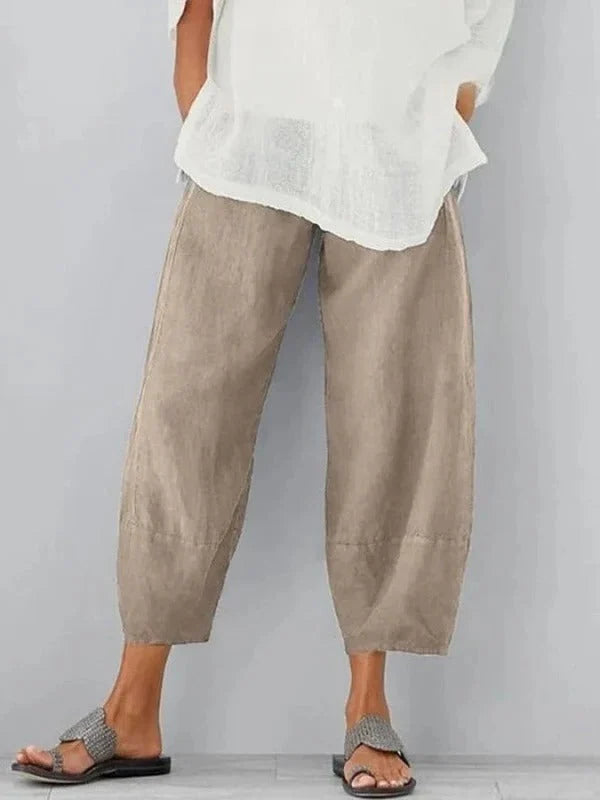 Linen Pants Relaxed Straight Leg Adjustable Waist