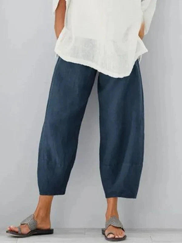 Linen Pants Relaxed Straight Leg Adjustable Waist