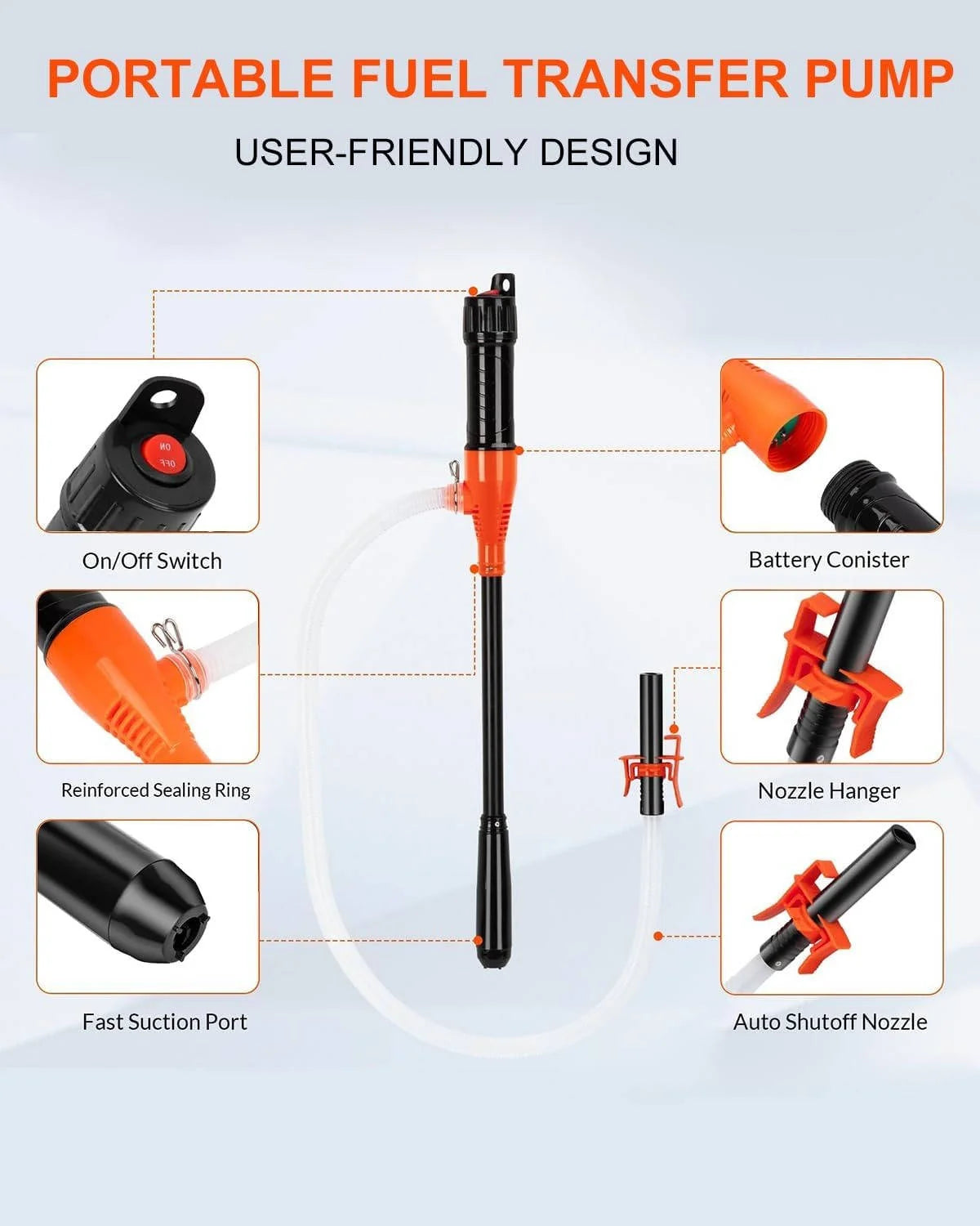 Liquid Transfer Pump Battery-Powered Extended Tubes Multi-Fluid Compatible