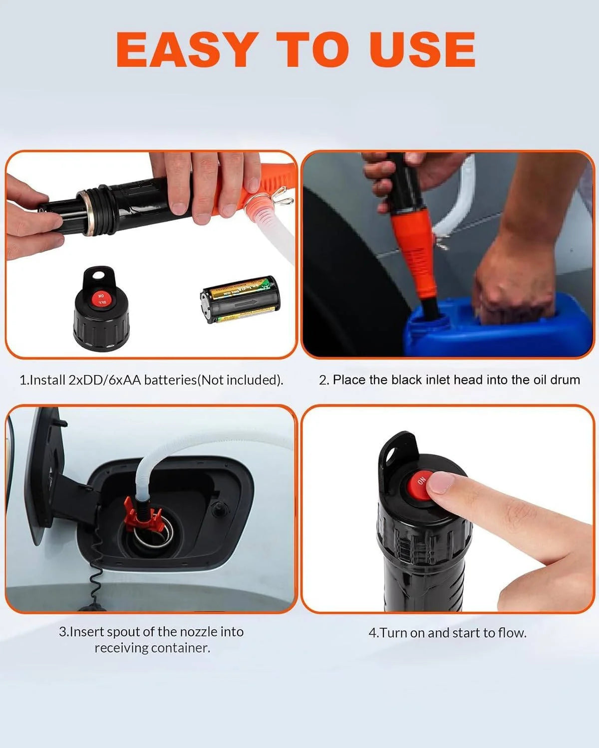 Liquid Transfer Pump Battery-Powered Extended Tubes Multi-Fluid Compatible