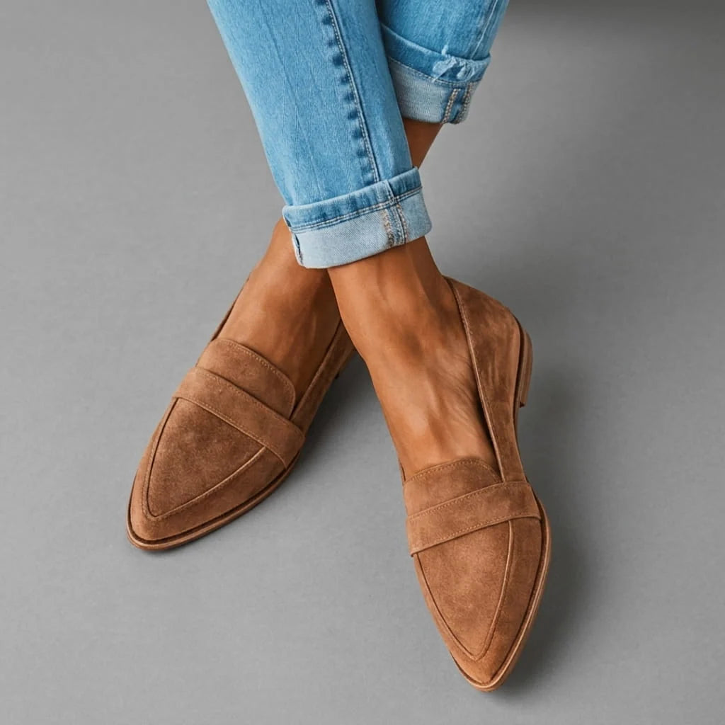 Loafers Suede Pointed Toe Low Wedge Cushioned Insole