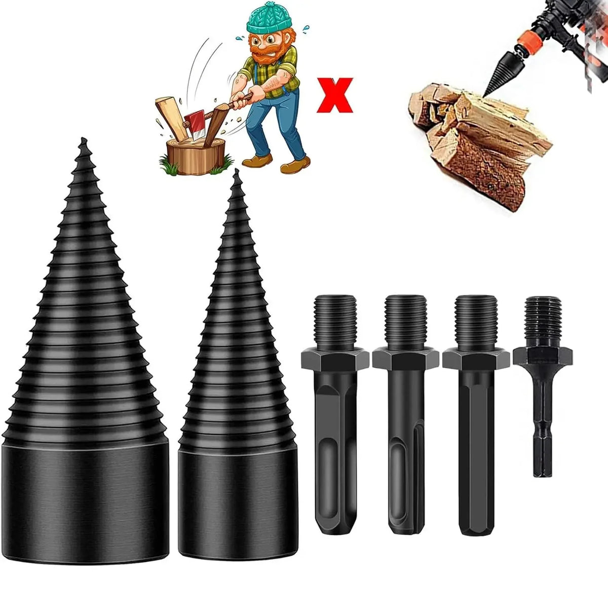 Log Splitter Drill Bit Cordless Drill Compatible Four Adapters
