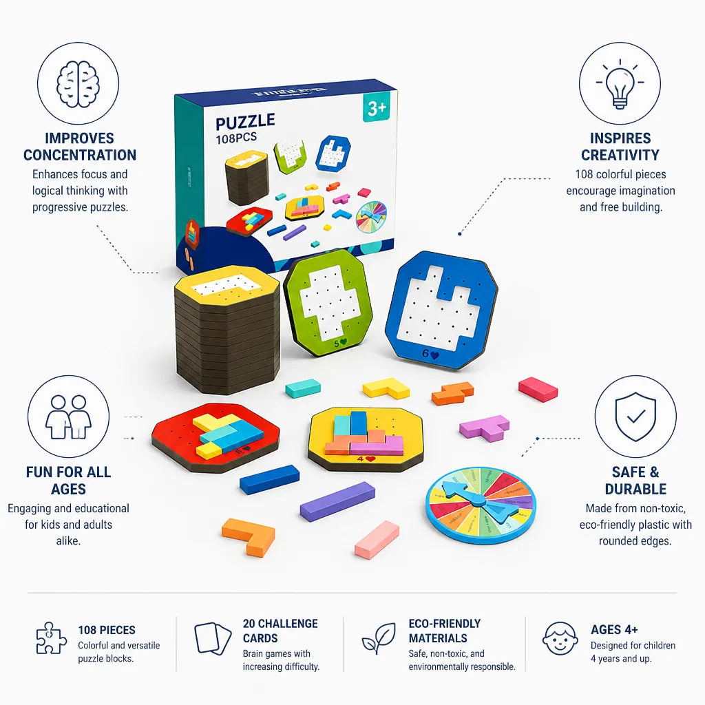 Logic Puzzle Game 108 Pieces & 20 Challenge Cards