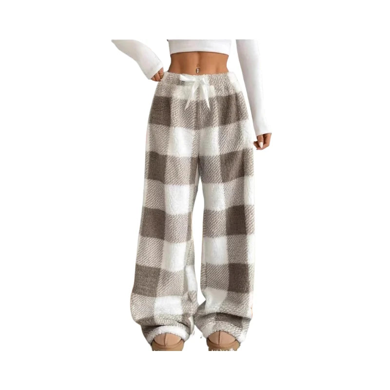 Lounge Pants Plaid Wide-Leg Elastic Waist