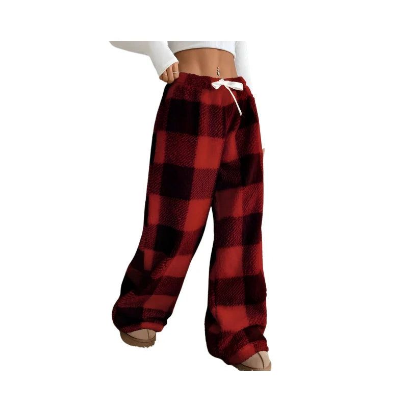 Lounge Pants Plaid Wide-Leg Elastic Waist