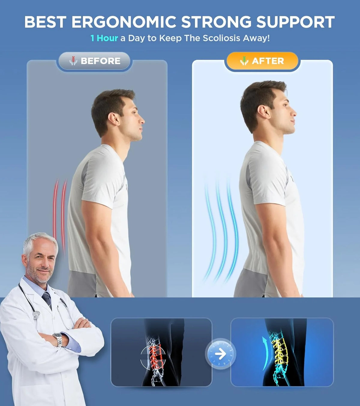 Lumbar Support Belt 3D Massage Pad Adjustable Fit