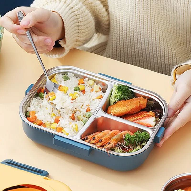 Lunch Box Stainless Steel Leak-Proof Lid 3 Compartments