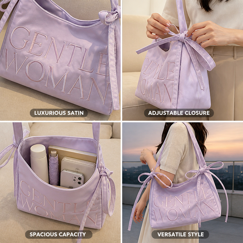 Luxurious Satin Drawstring Bucket Bag (Embroidered)