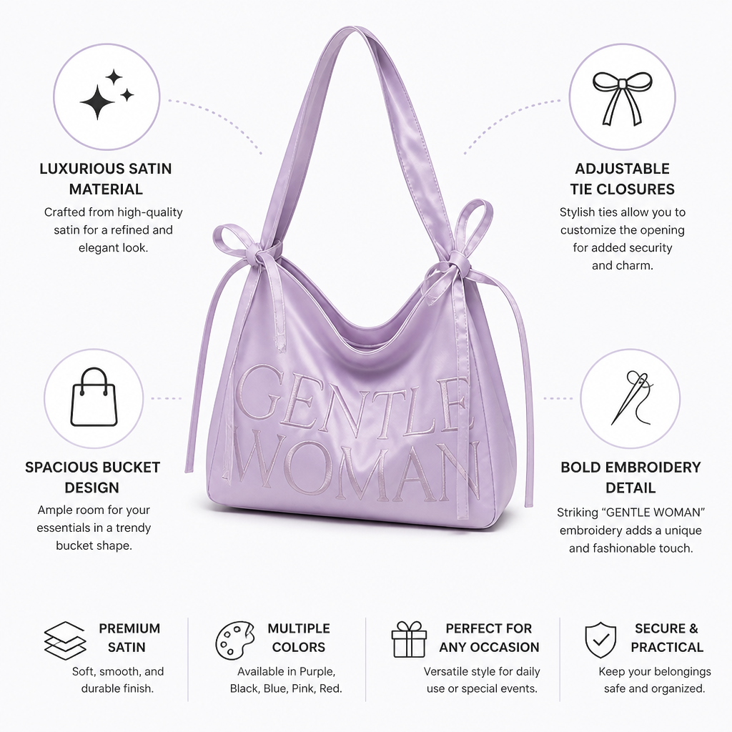 Luxurious Satin Drawstring Bucket Bag (Embroidered)