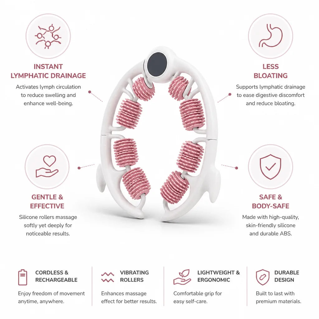 Lymph Drainage Massager Cordless Vibrating Silicone Head Bloating Relief