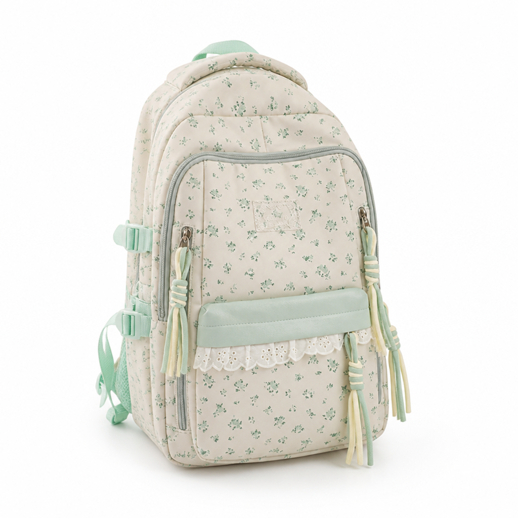 Machine-Washable Floral Print School Backpack