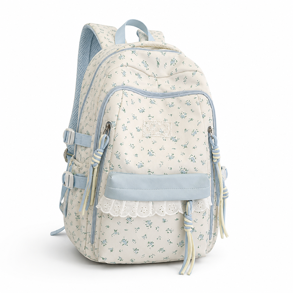 Machine-Washable Floral Print School Backpack