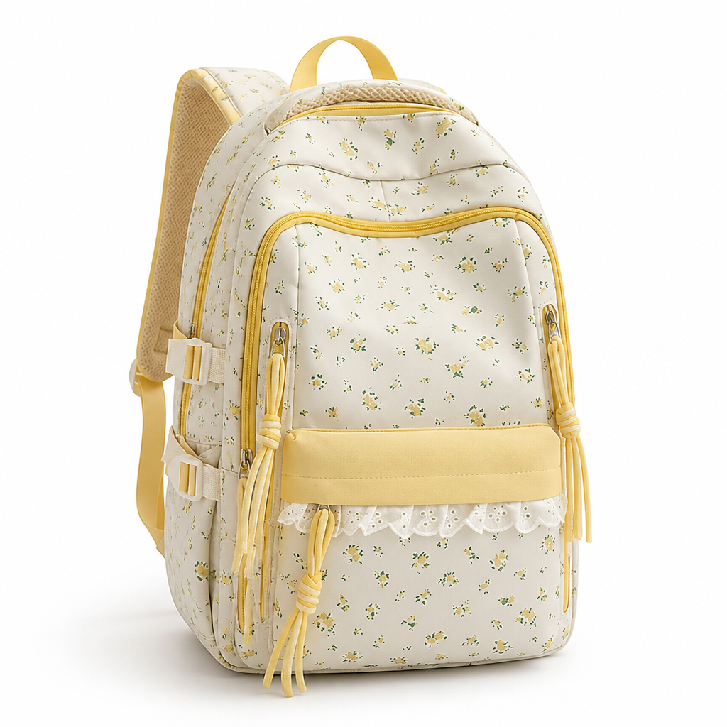 Machine-Washable Floral Print School Backpack