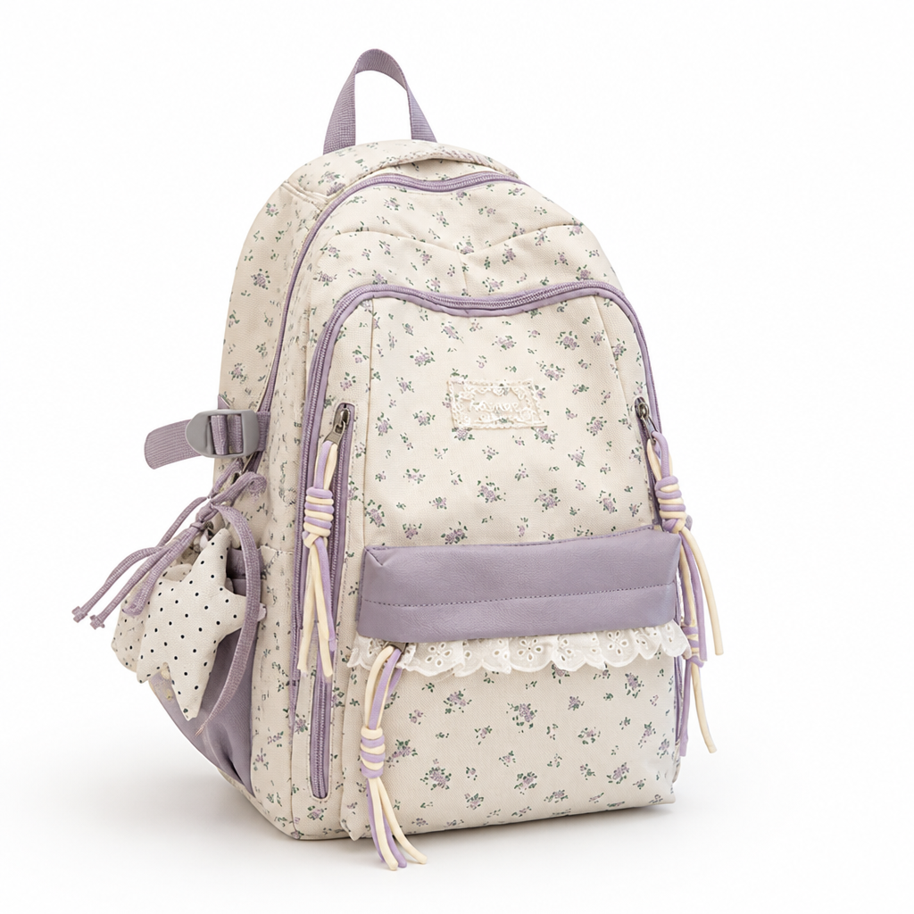 Machine-Washable Floral Print School Backpack