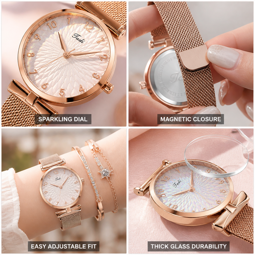 Magnetic Closure & Sparkling Color-Changing Dial Watch