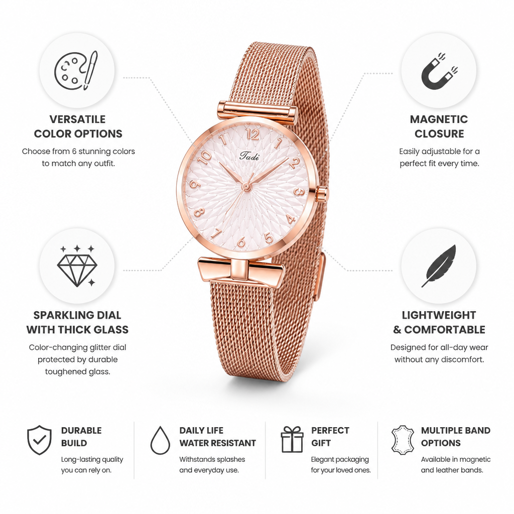 Magnetic Closure & Sparkling Color-Changing Dial Watch